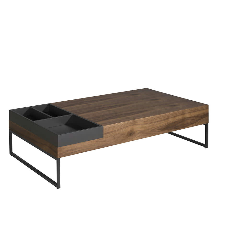 - Table basse rectangulaire effet bois noyer et gris