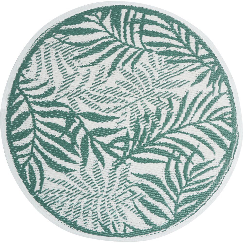 Tapis de jardin rond India feuillage exotique vert et blanc Ø100cm