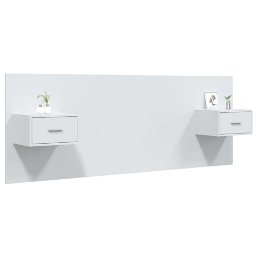 NNEVL Bed Headboard with Cabinets White Engineered Wood