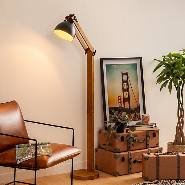 Lampadaire arc Cuba noir - métal &bois H158 cm - Atmosphera