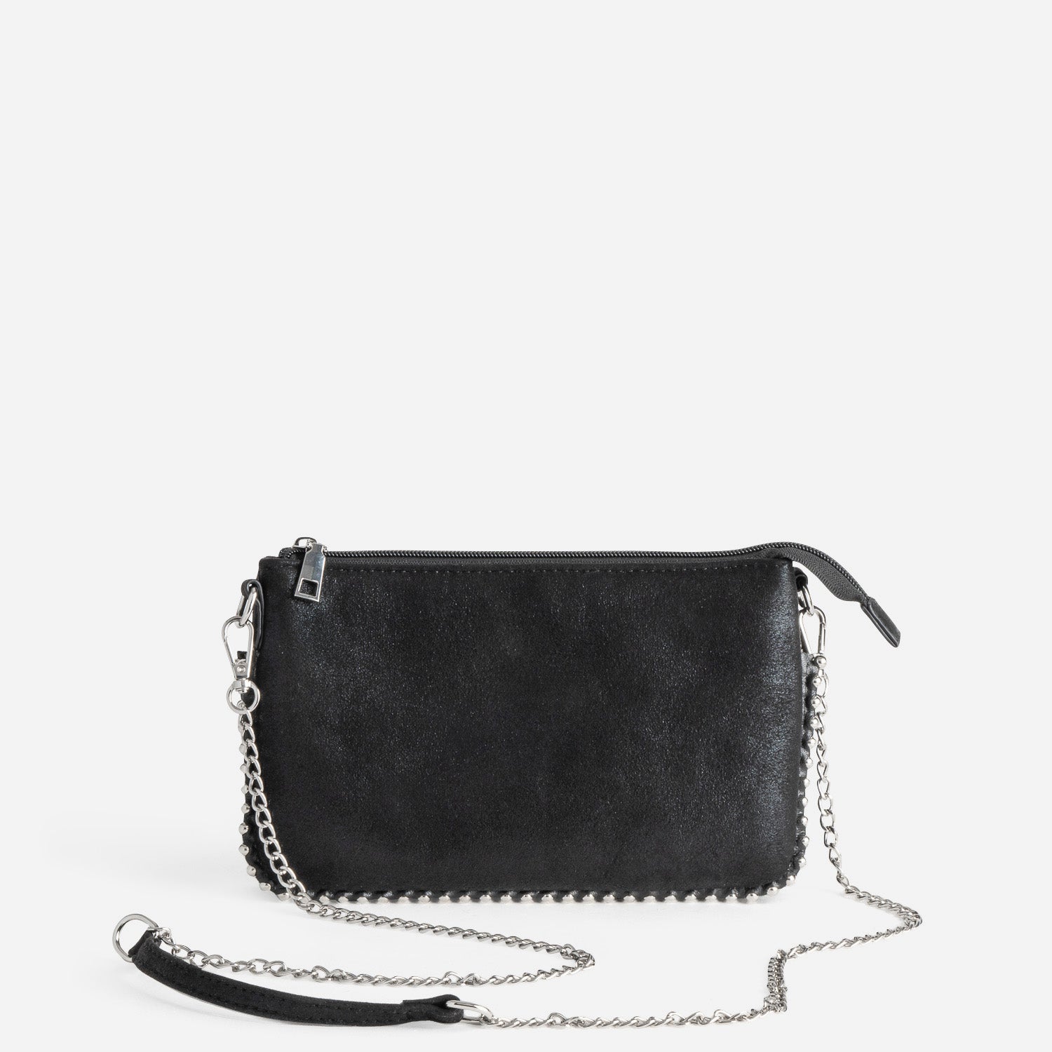 Sac pochette noir irisé décor perles métal