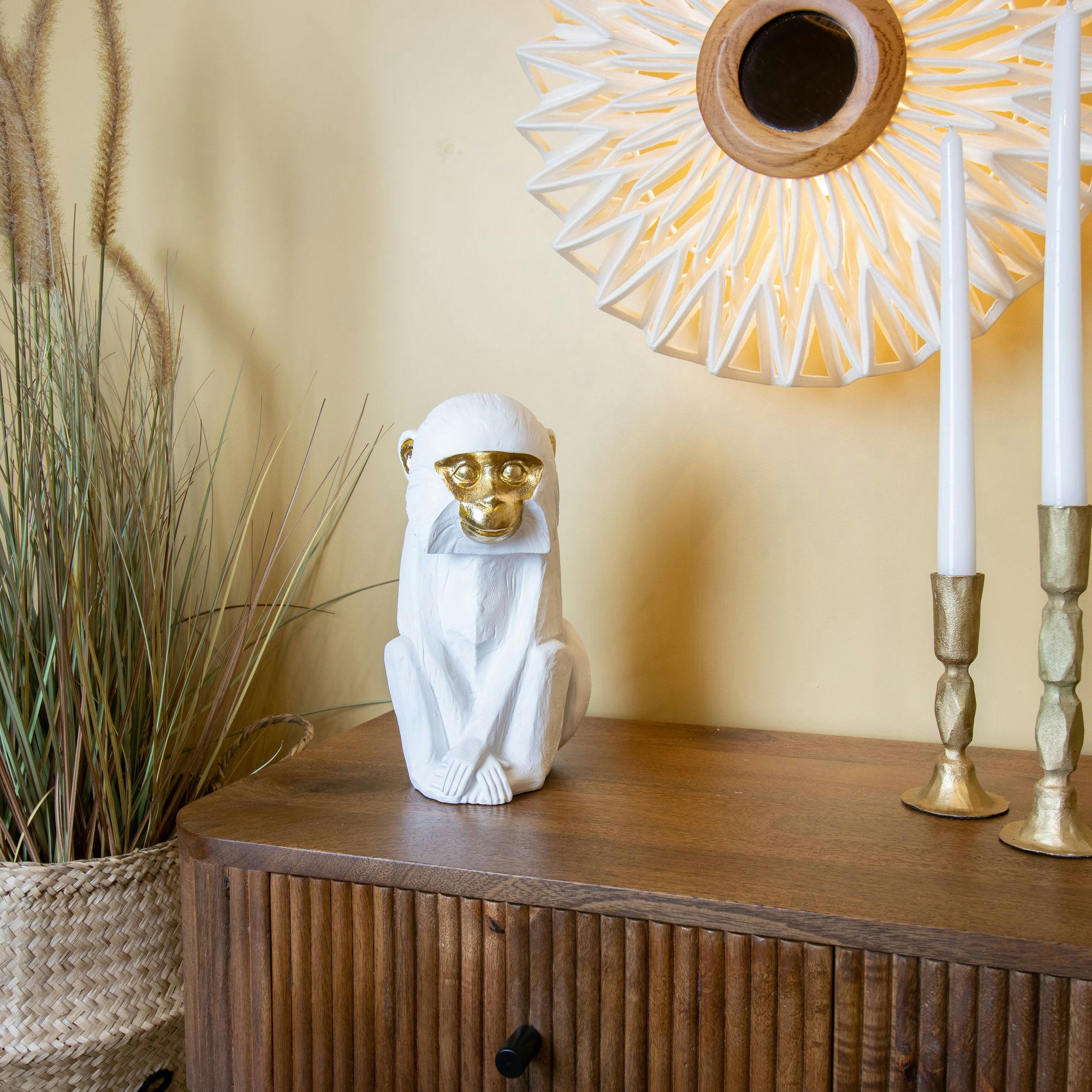 YULU - Figurine singe en résine blanche et dorée