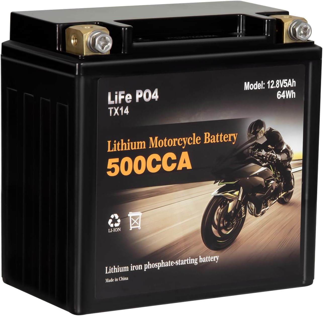 Autocessking YTX14-BS Lithium Motorcycle Battery, Group 14, 500A LiFePO4 Battery, 12V 5AH ATV, UTV, Jet Ski, 4 Wheeler, Snowmobile, Personal Watercraft, Seadoo, Polaris, Riding Lawn Mower Batteries