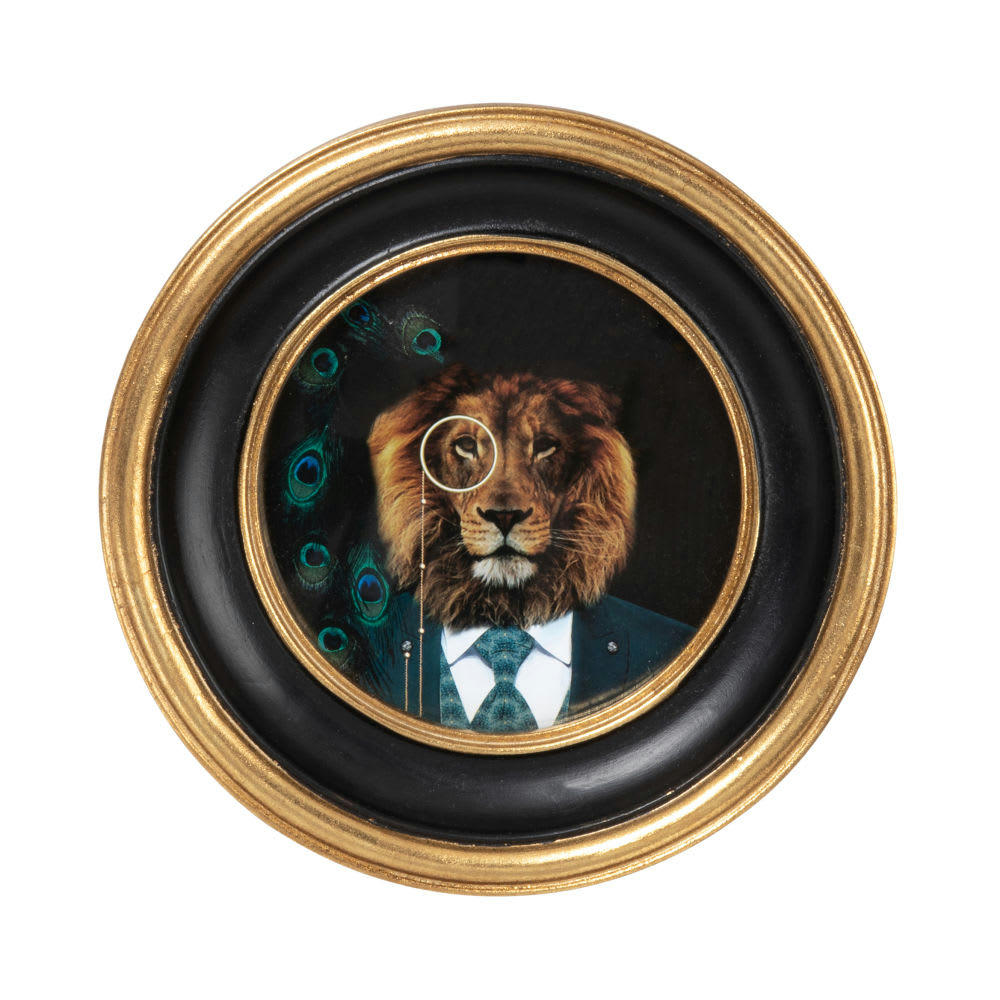 VICTORIA - Cadre photo rond en polyrésine noire et dorée 12x12