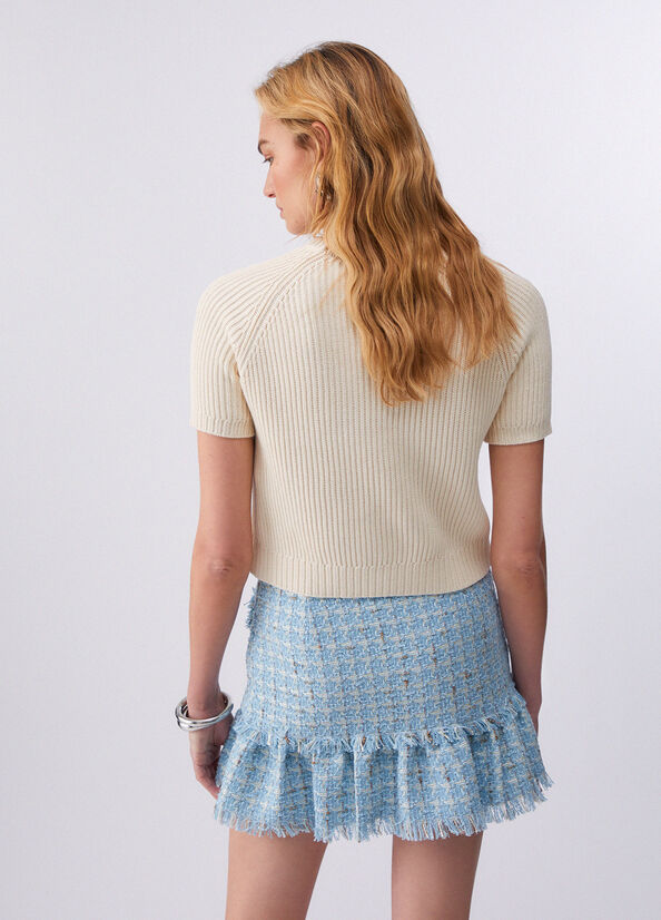 Top in maglia con ricamo in rafia