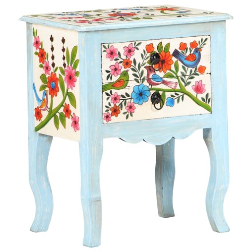 NNEVL Hand Painted Bedside Cabinet 40x30x50 cm Solid Mango Wood