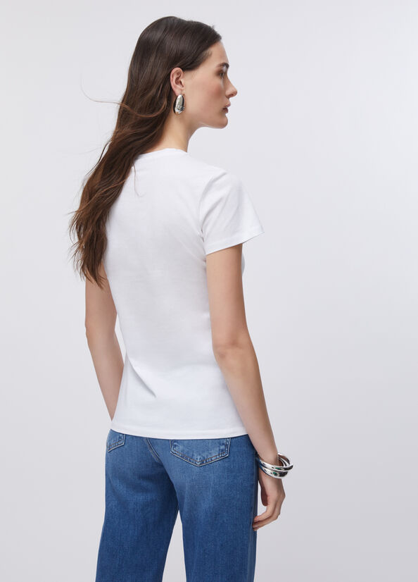 T-shirt con stampa e strass