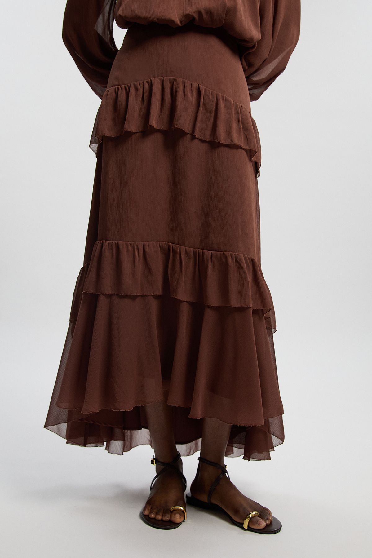 KarenMillen Crinkle Chiffon Woven Maxi Skirt