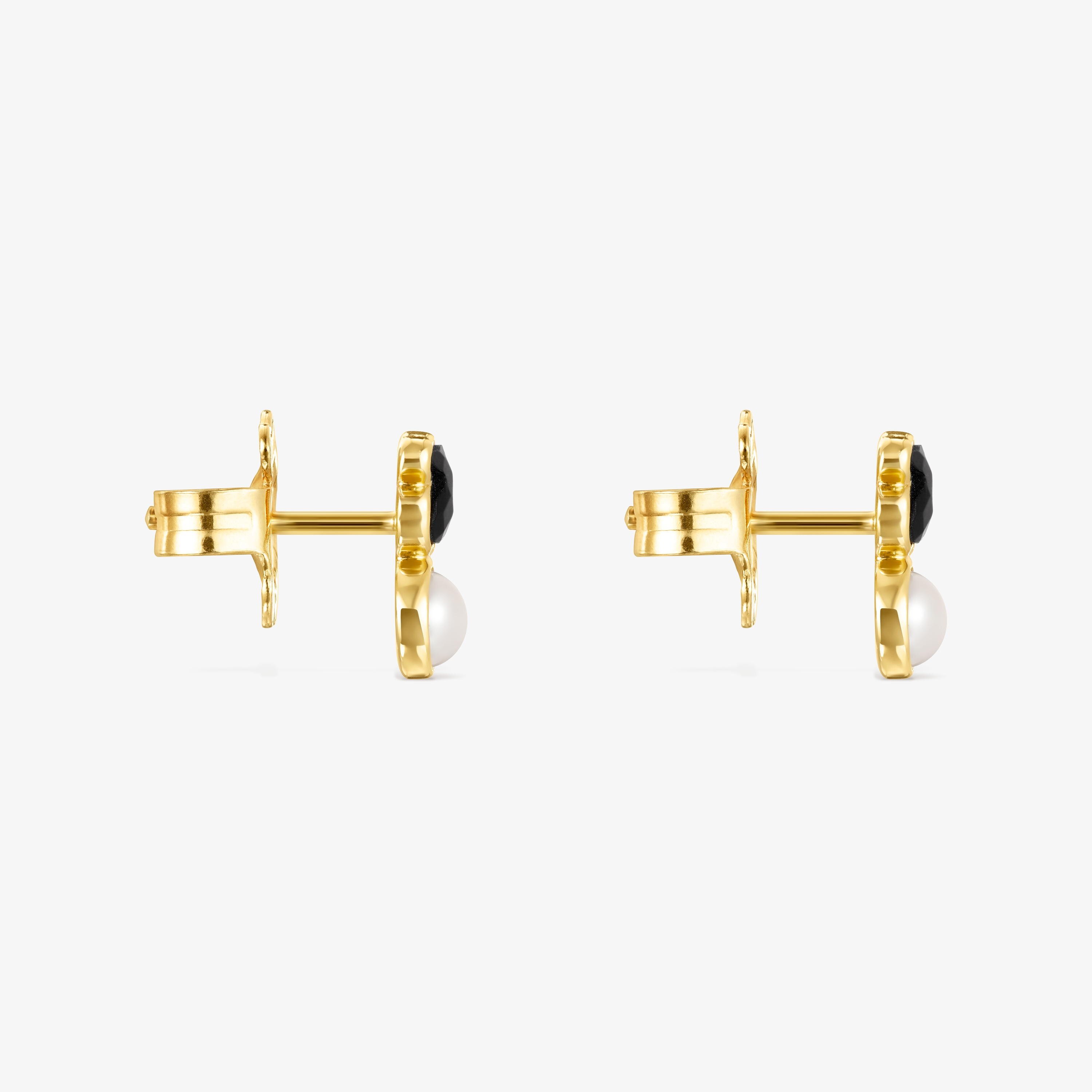 Pendientes con baño de oro 18 kt sobre plata y ónix y perla Glory