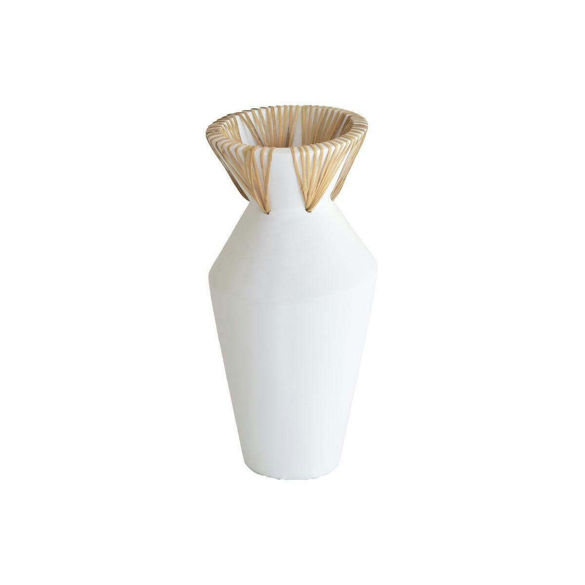 AYA - Vase en béton et rotin blanc h37cm