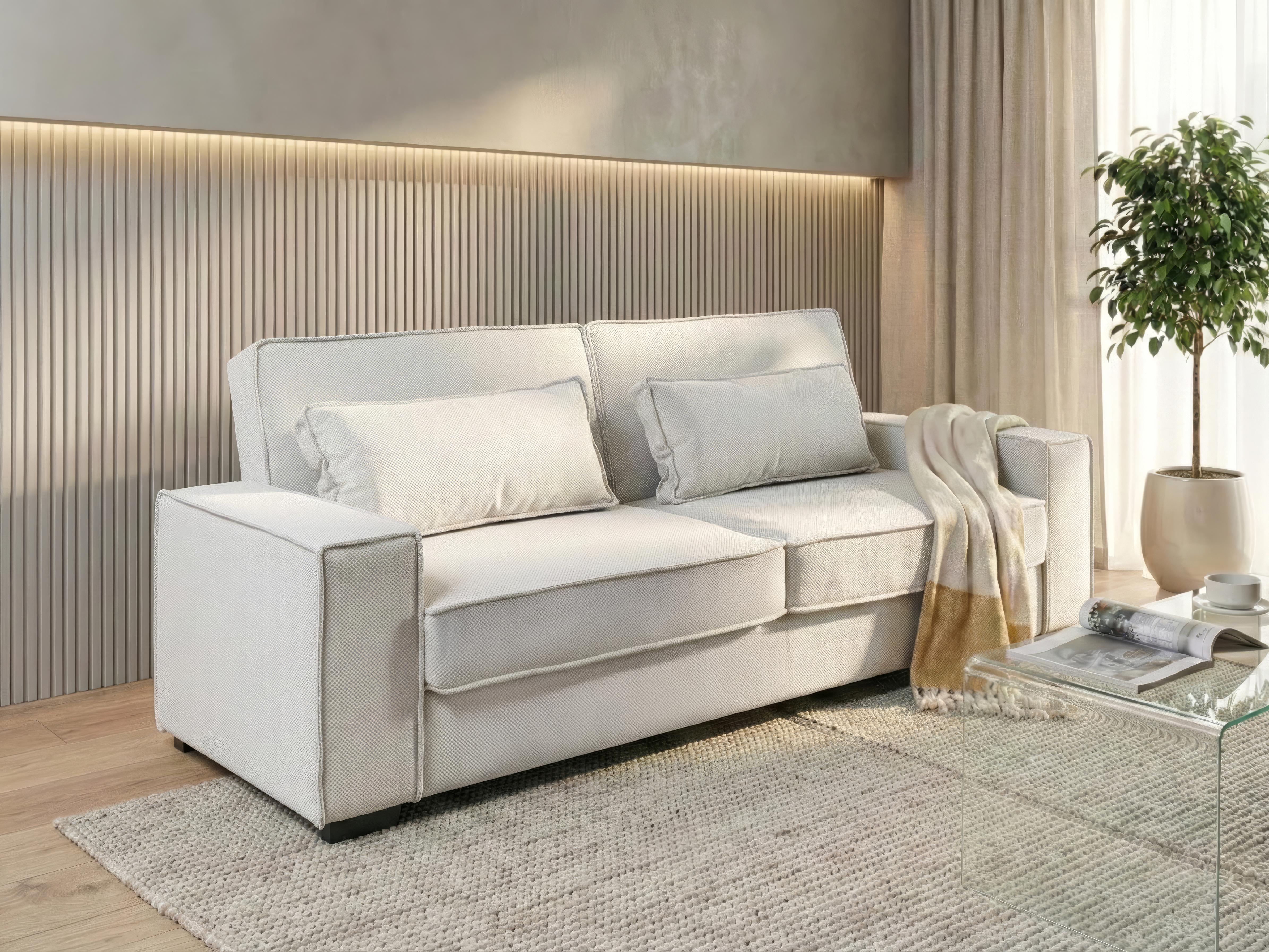 Sofa Bed 3 Seater AROLE Fabric White
