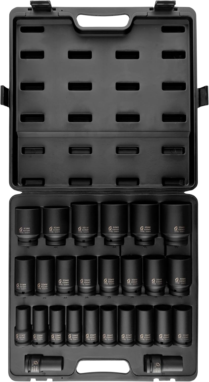 SUNEX TOOLS 4693 3/4-Inch Drive Metric Deep Impact Socket Set, 26-Piece
