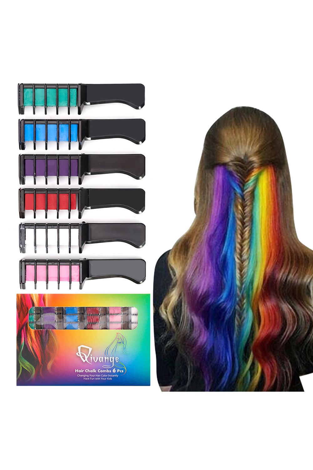 Living and Home 6 Colors Temporary Bright DIY Hair Color Chalk Comb Set for Girls