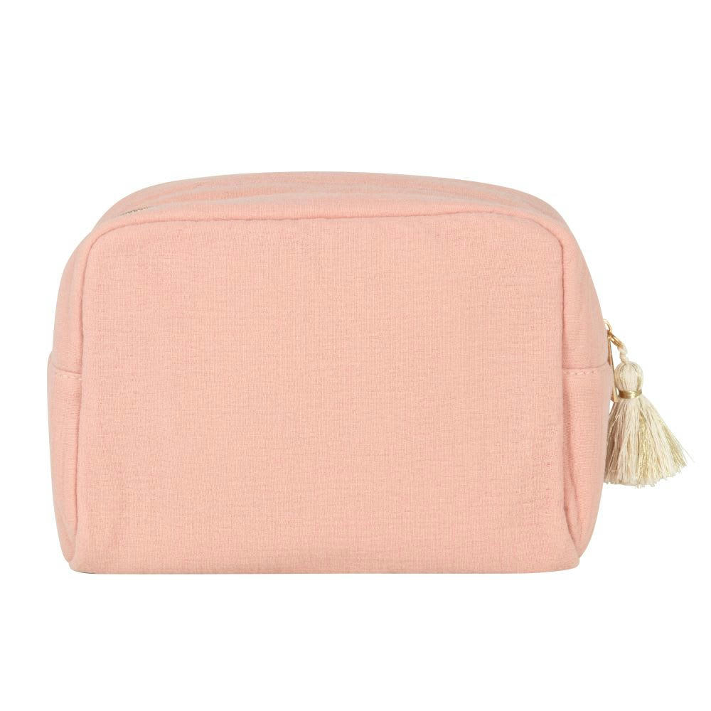 ESSENTIELLE - Trousse en gaze de coton rose et pompon 24x17