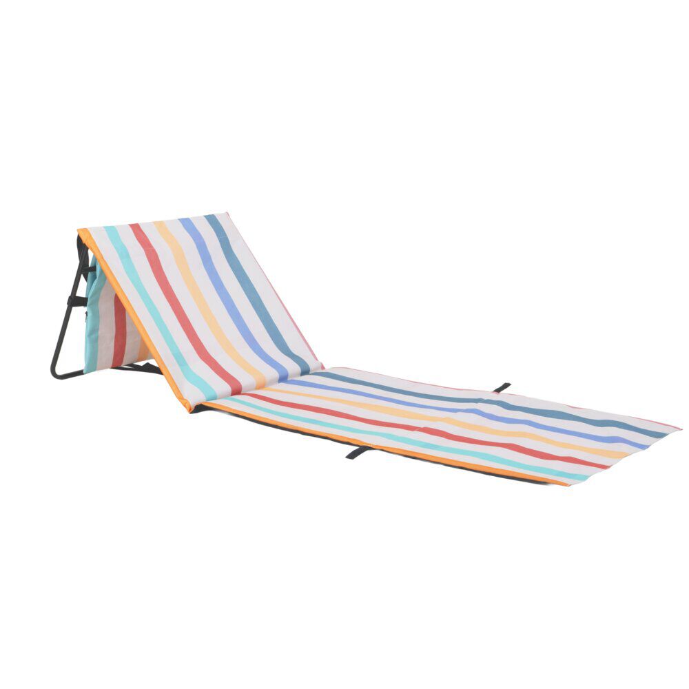 Dossier de plage pliable métal et tissu bayadère rayures multicolores 51xL150cm
