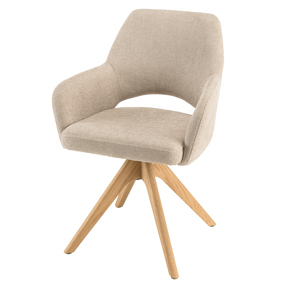 Chaise pivotante beige dossier droit - pieds bois LINEA