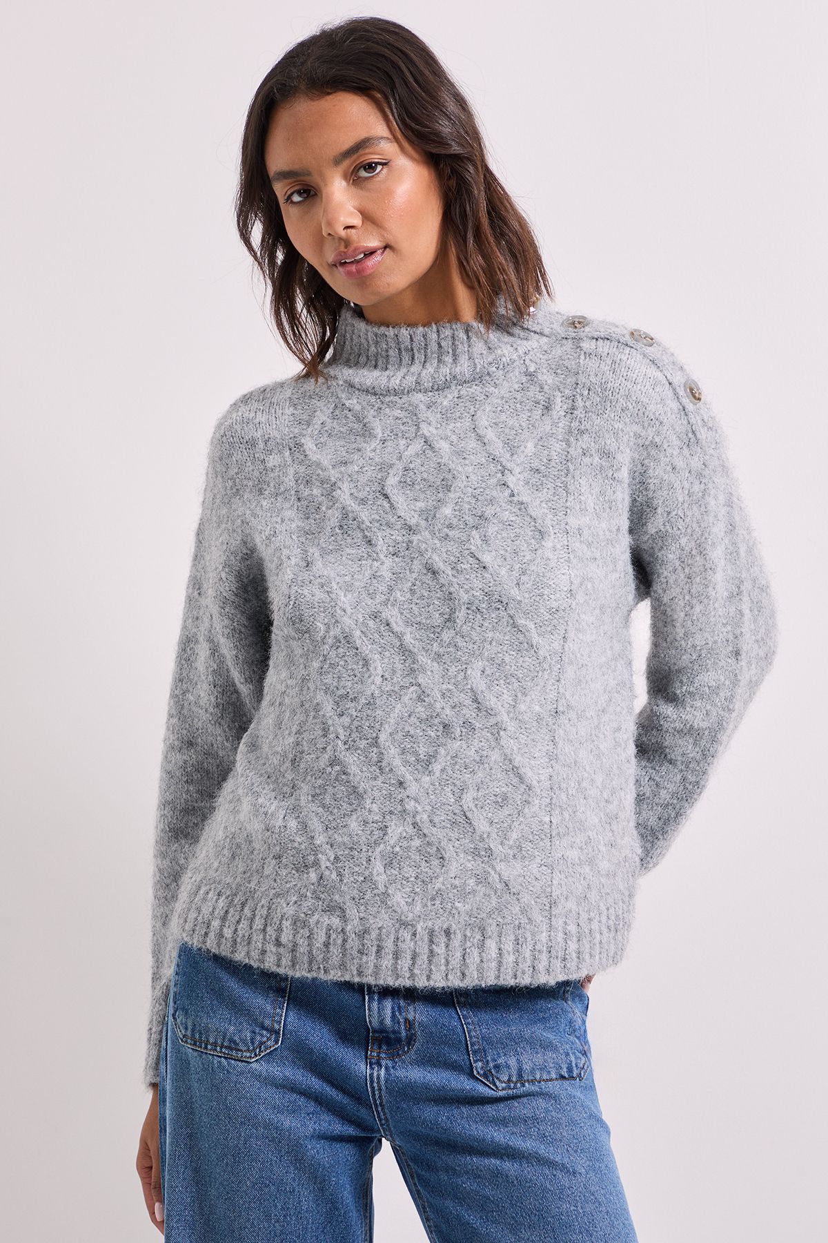 Dorothy Perkins Charcoal Cable Button Detail Jumper