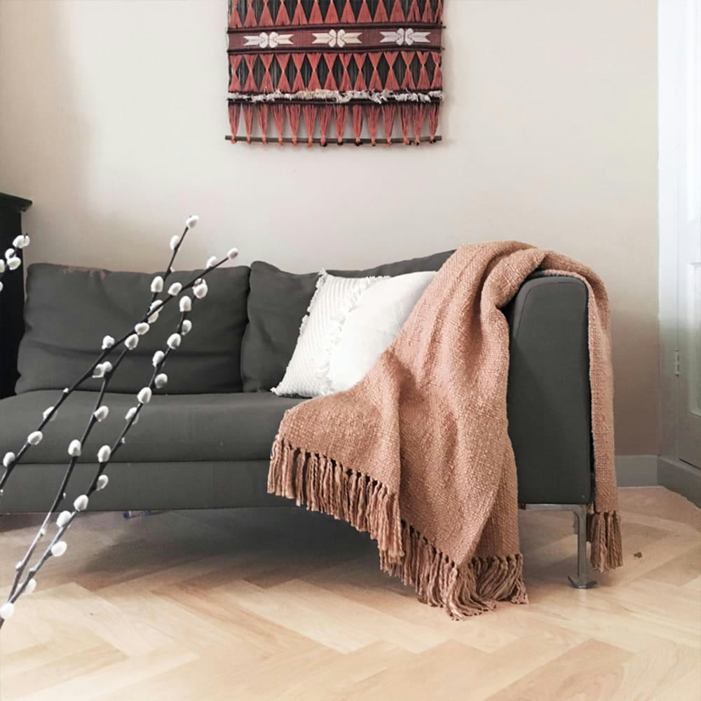 SOLID - Plaid uni rose pinceau 125x150