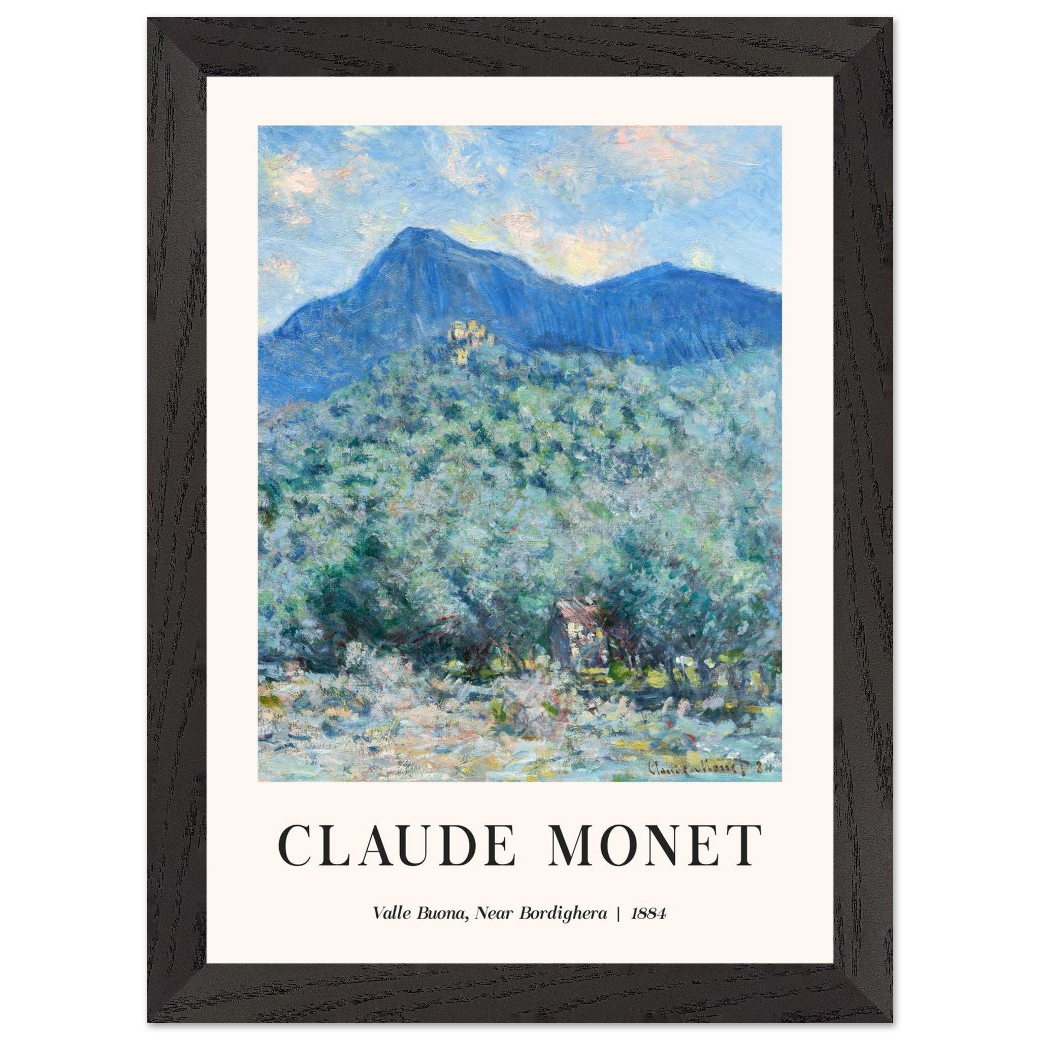Artfulprints Poster met Lijst Claude Monet - Valle Buona, near Bordighera  - A4 21x29.7 cm - Blauw