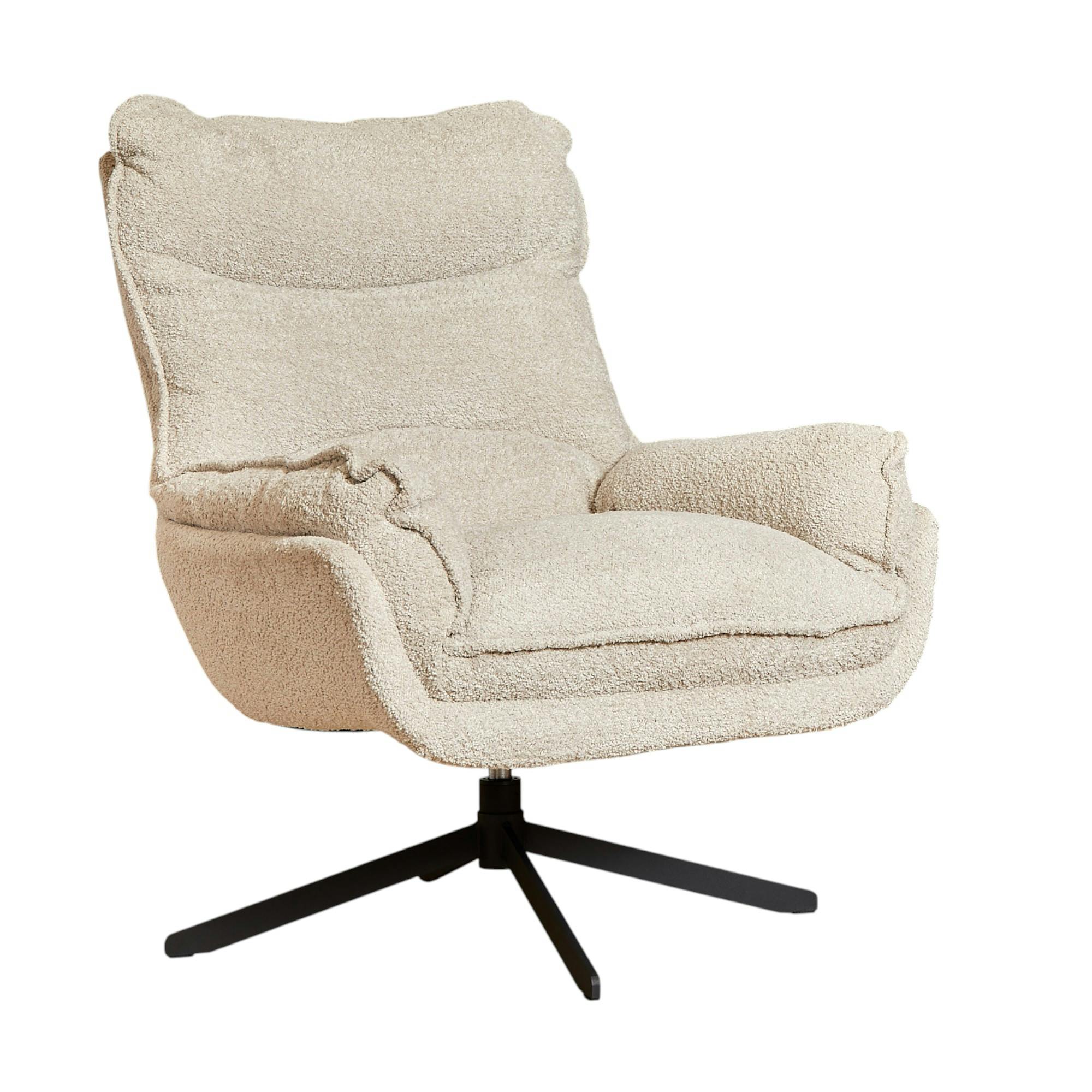 Fauteuil pivotant blanc crème en tissu bouclette BELORA
