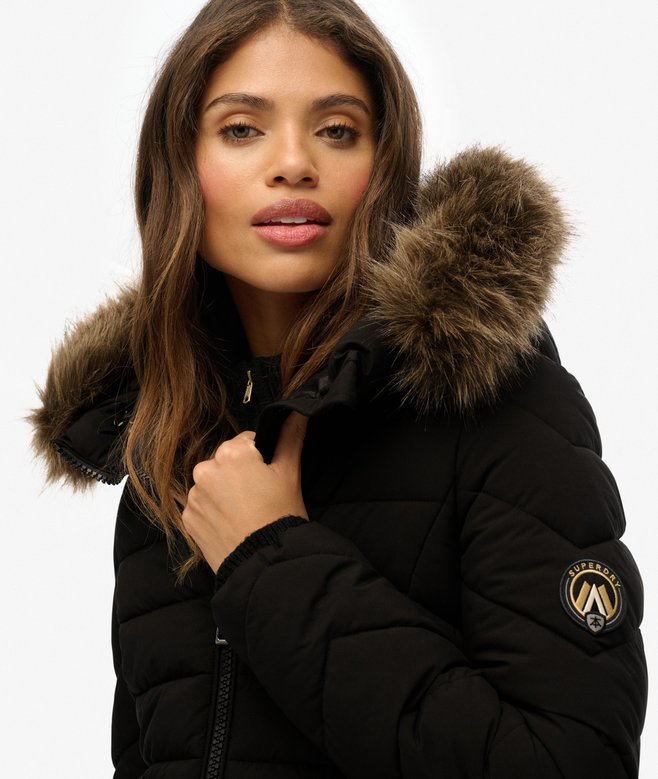 Fuji Faux Fur Hooded Mid Length Coat