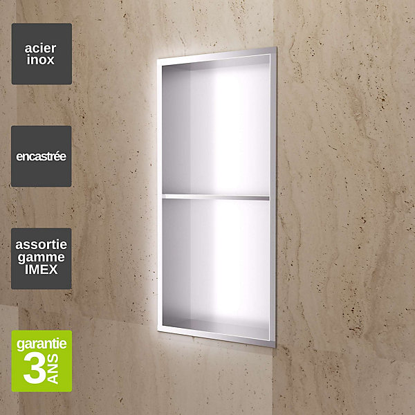 Niche de Douche Mural 33 x 63 cm - Rangement Salle de Bain en finition Niquel Brossé - ARTIC
