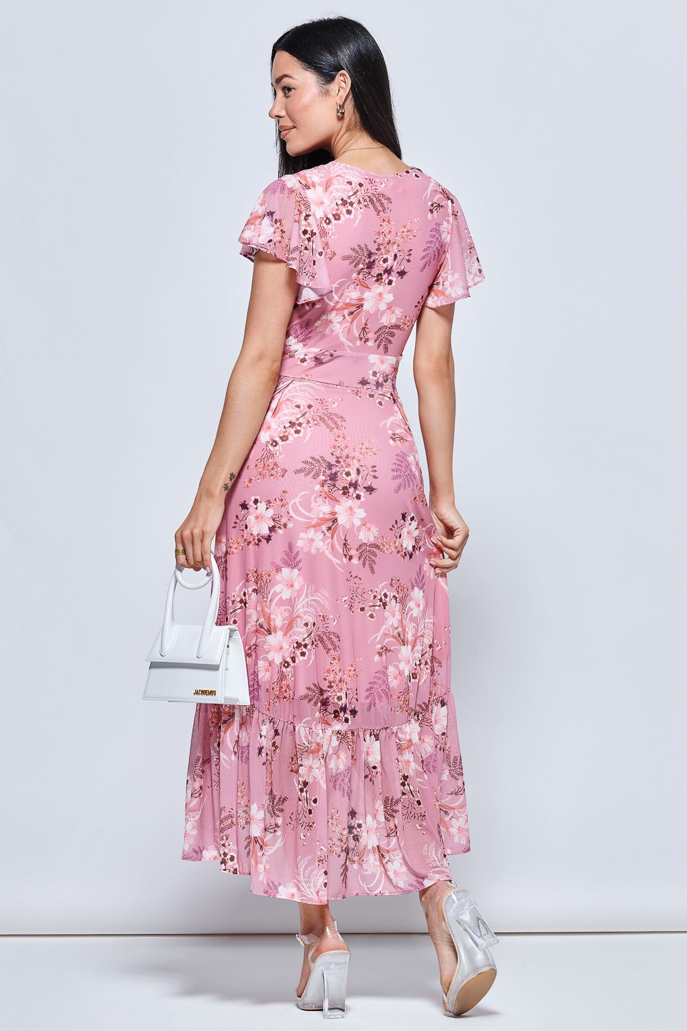 Jolie Moi Carleigh Printed Mesh Tiered Maxi Dress