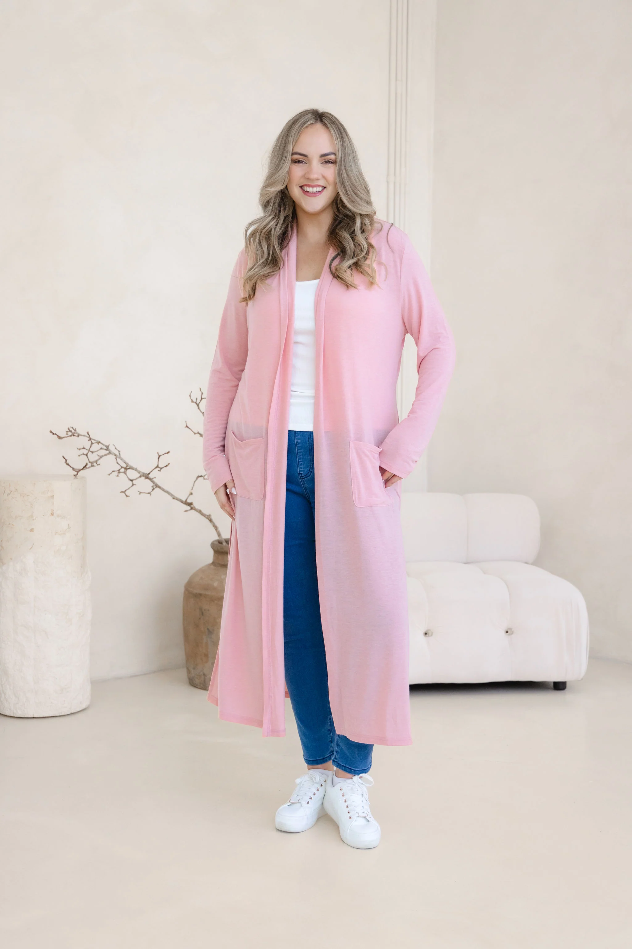 Jane Cardi Maxi Length in Dusty Pink