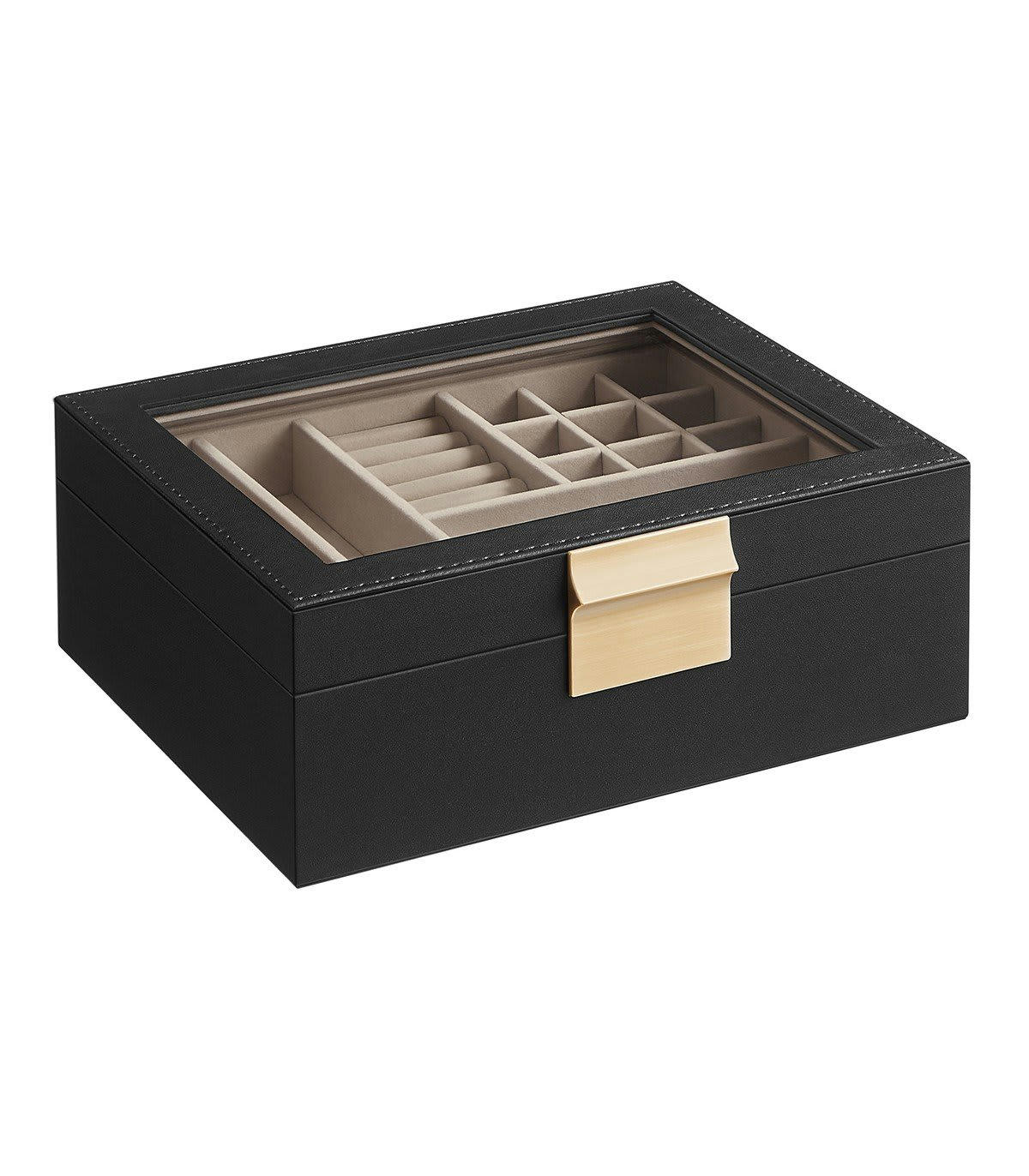 - Boîte à bijoux noire avec couvercle vitré