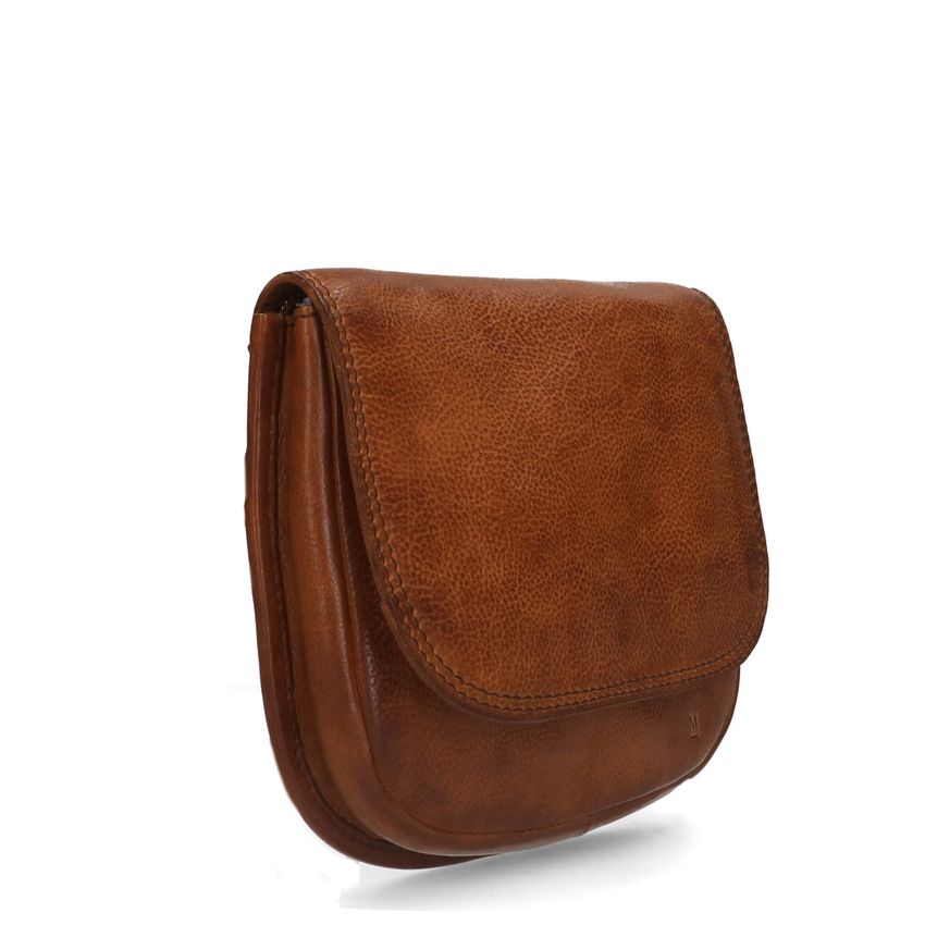 Manfield Cognac leren schoudertas