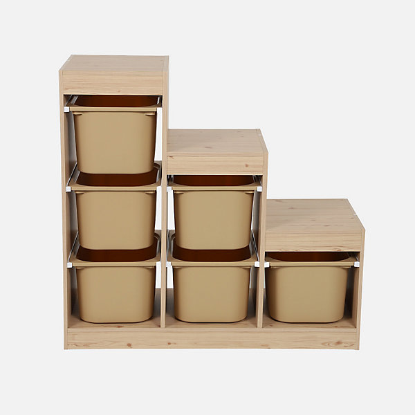 Meuble de rangement enfant escalier 6 bacs de rangement décor bois naturel et beige - Sora