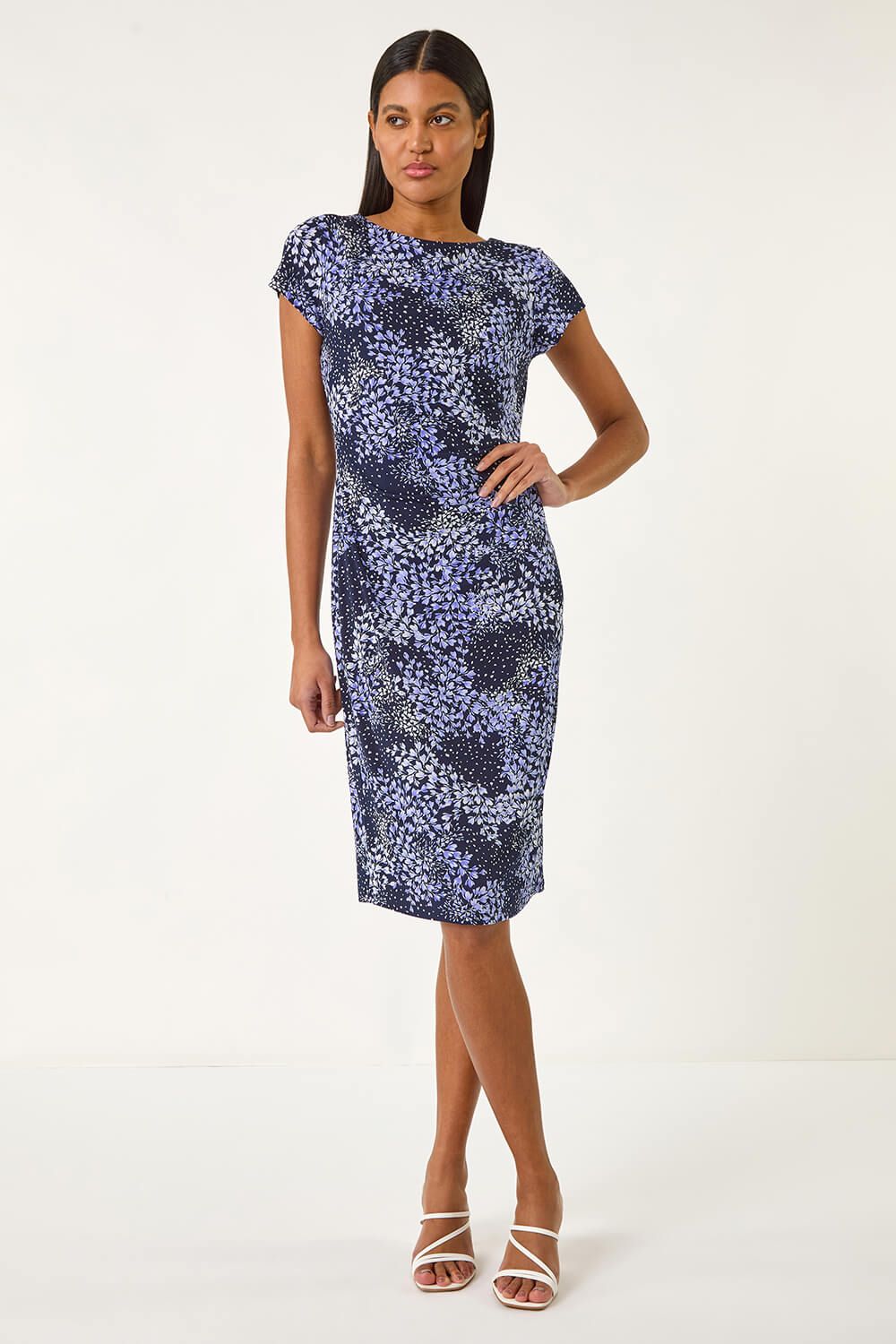 Roman Floral Stretch Gathered Shift Dress