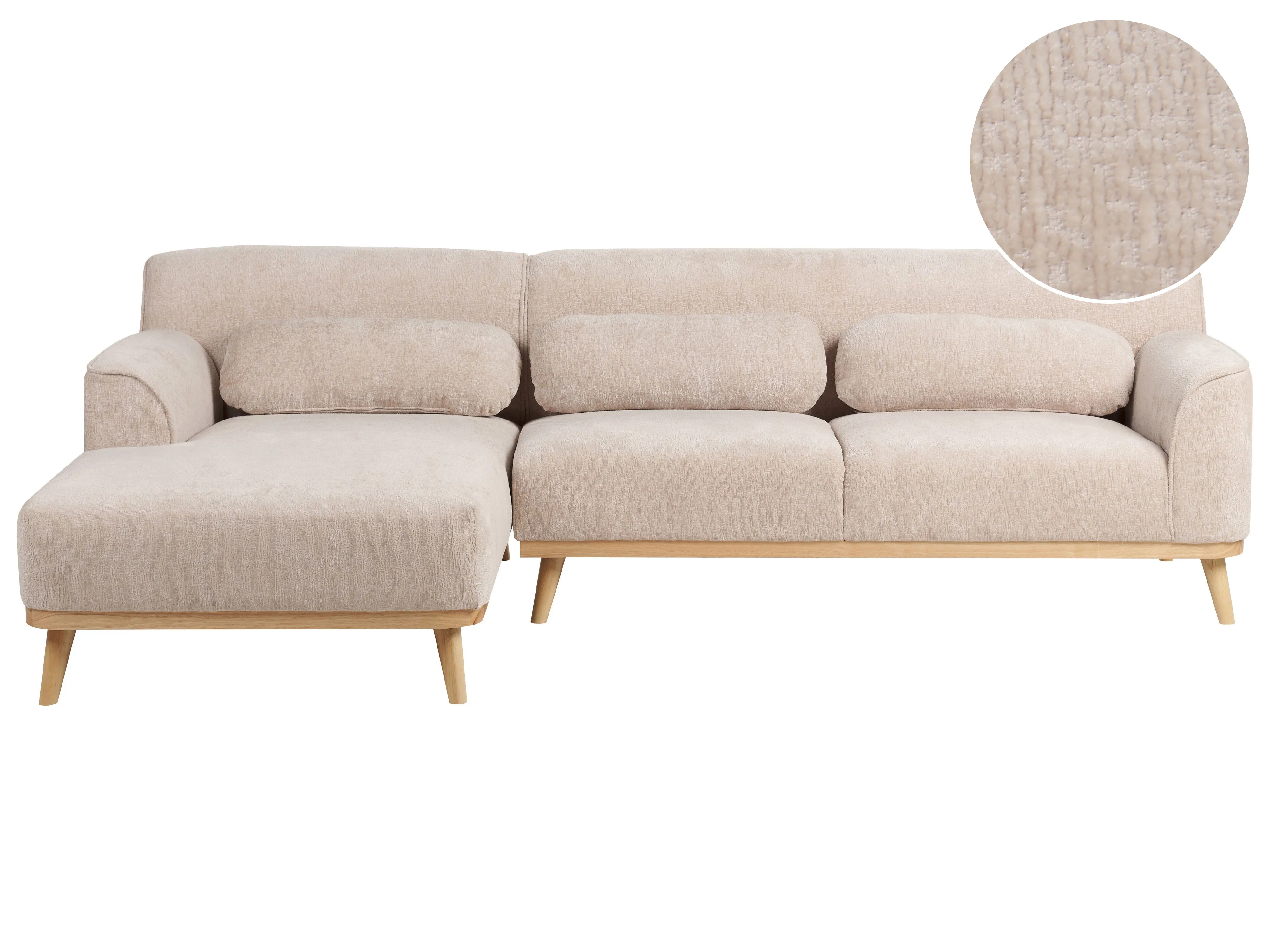 Corner Sofa 3 Seater SIMOS Chenille Beige Left Hand