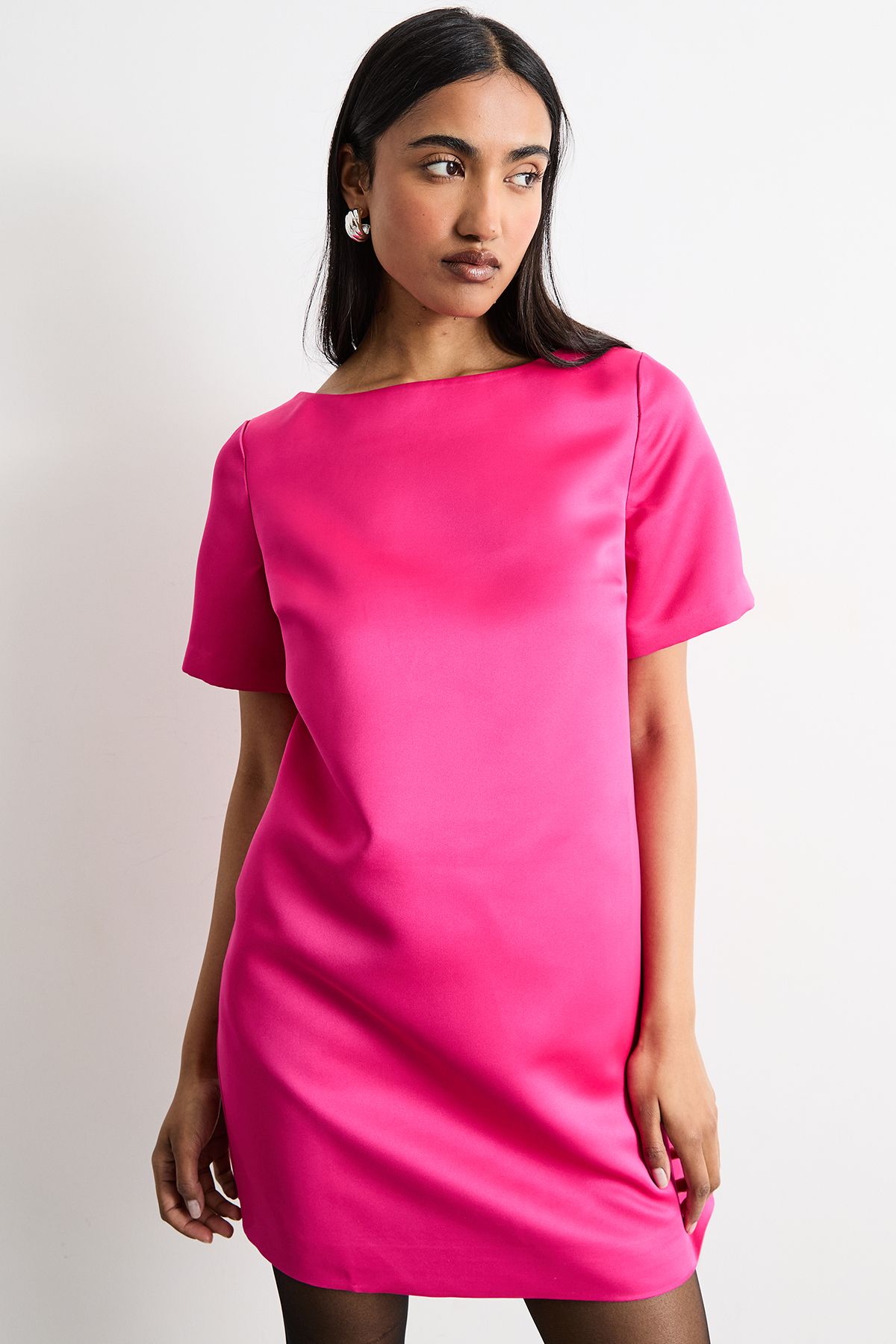 Warehouse Structured Satin Scoop Back Mini Dress