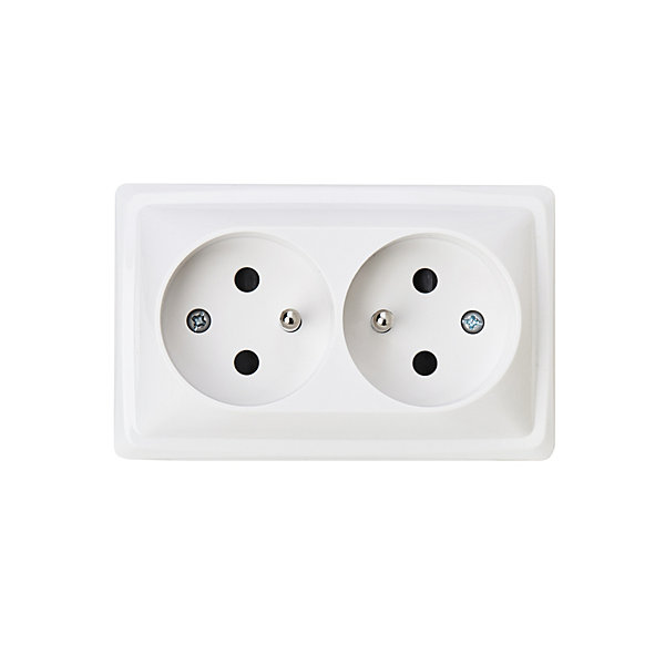 Double prise monobloc en saillie Jacobsen Sigurd blanc complet