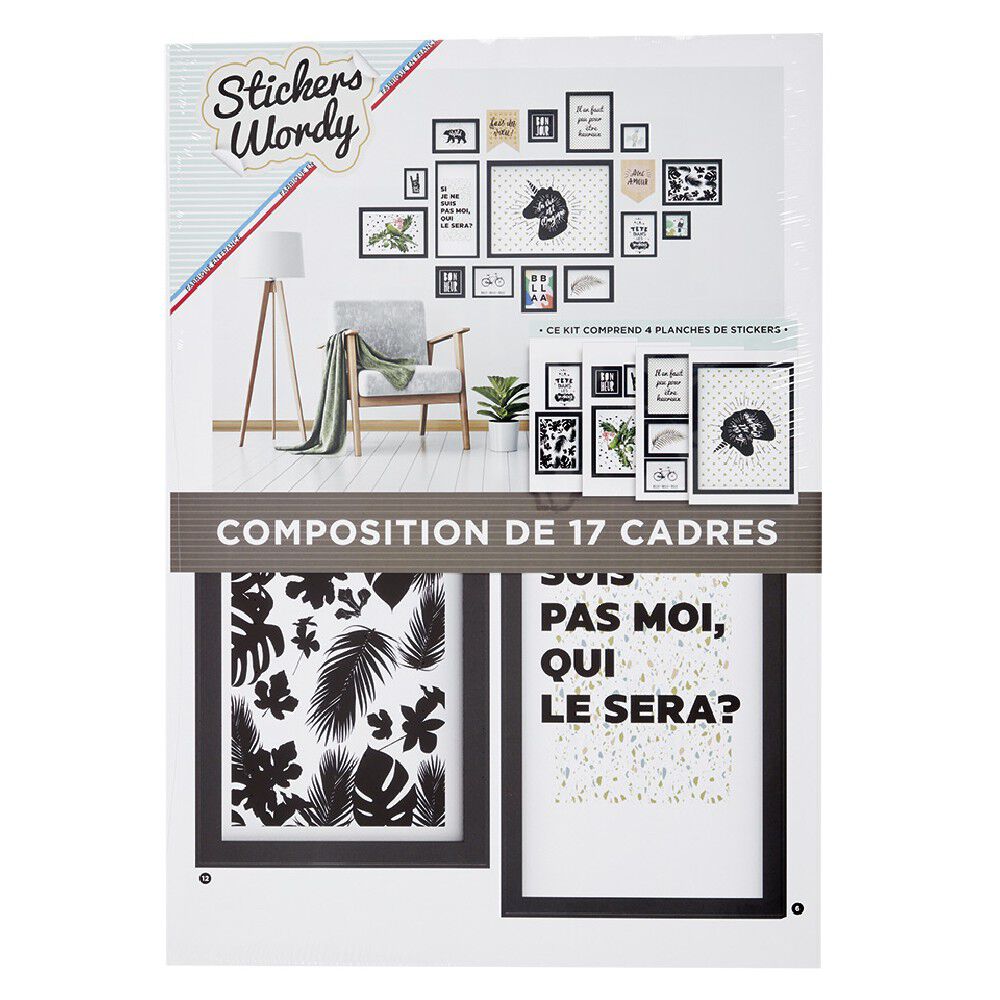Kit 17 stickers déco effet cadre noir