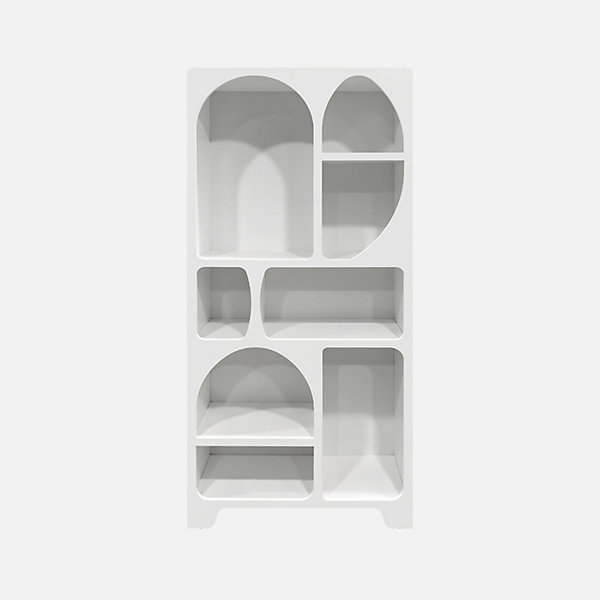 Etagère bibliothèque organique effet bois blanc plusieurs niches 8 compartiments