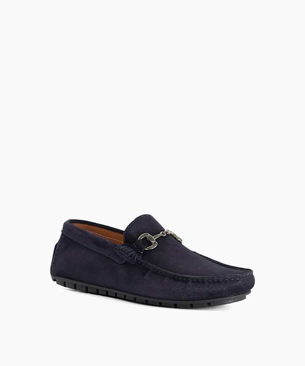 Brackon Navy - Snaffle Trim Suede Loafers