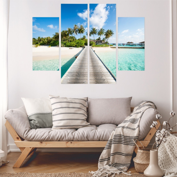 Obraz Tetraptyk Tropikalny PEJZAŻ Wyspa 3D 80x60cm
