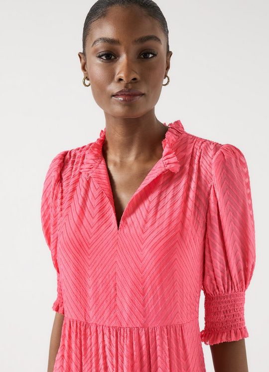 Coley Softly Frilled Pink Midi Dress