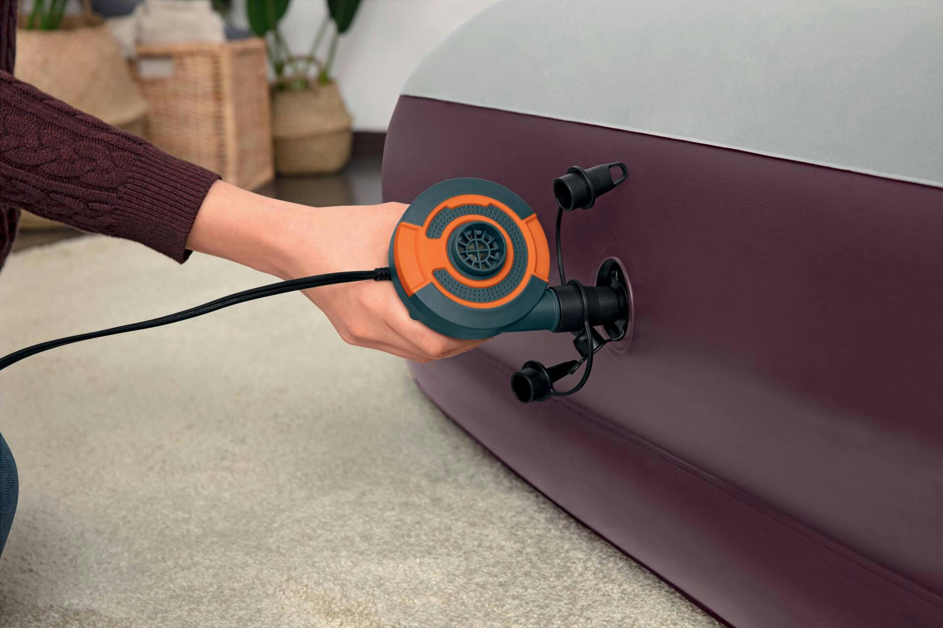 Outbound Side Winder Electric Air Pump w/ AC Adapter & Valve Nozzles Inflates/Deflates