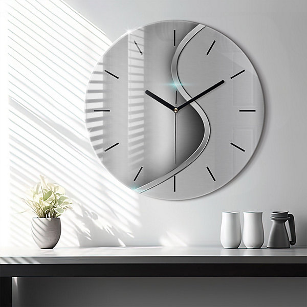 Horloge murale Wallfluent fi60 cm Aiguilles noires Abstraction métallique grise 1 pcs