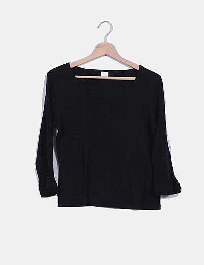 Camaïeu Black basic t-shirt ruffles in sleeves