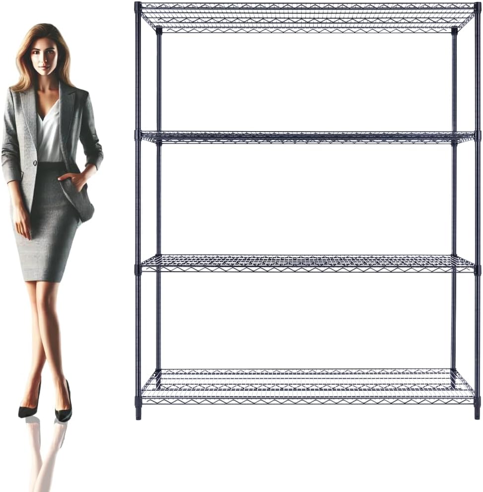 NSF Commercial 4-Tier Wire Shelving with Wheels, 60x24x72 Heavy Duty Metal Shelves 3200 lbs Max Capacity, Black Storage Rack for Garage Kitchen Pantry Warehouse