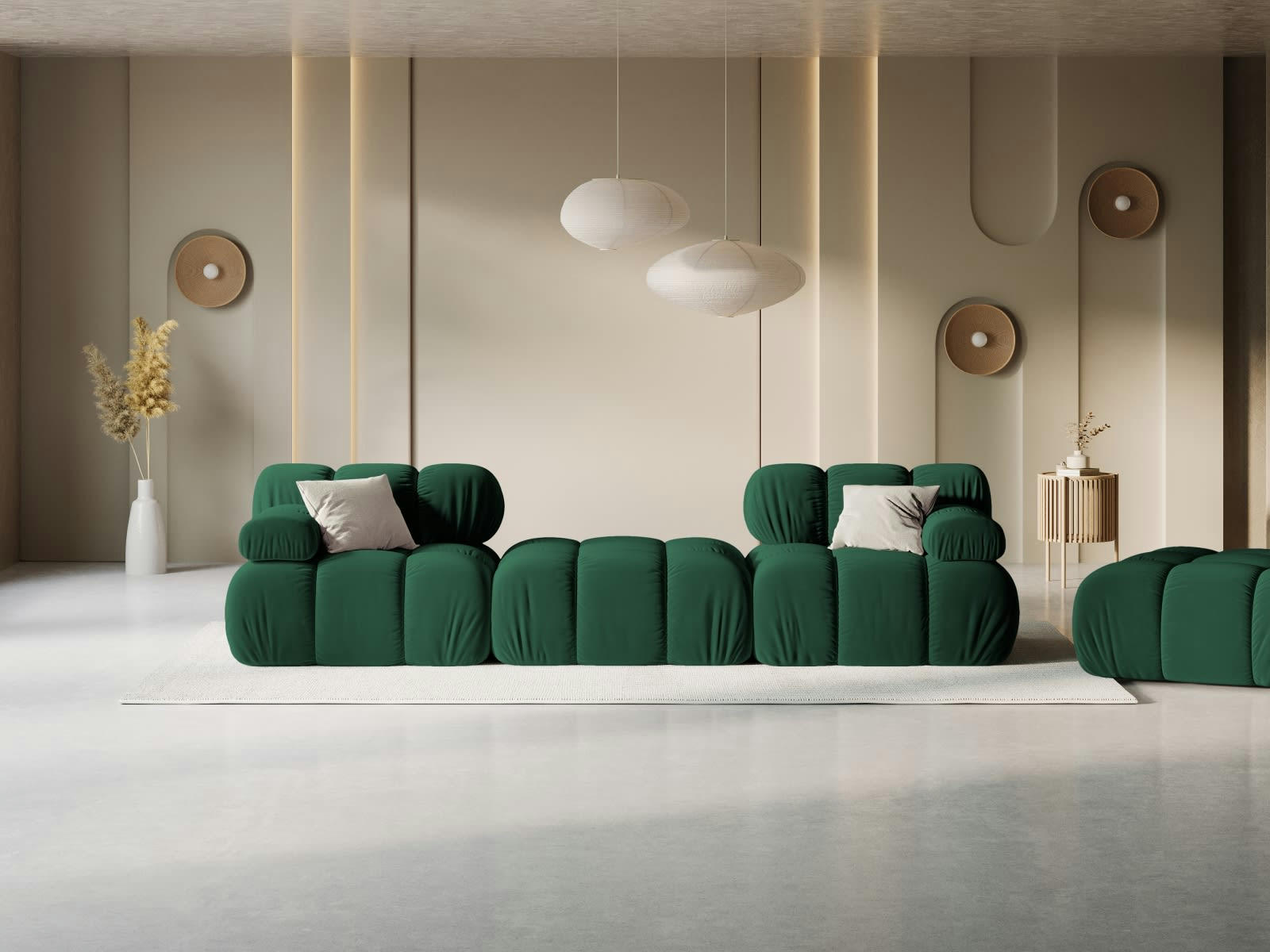 BELLIS - Canapé modulable 3 places en tissu velours vert bouteille