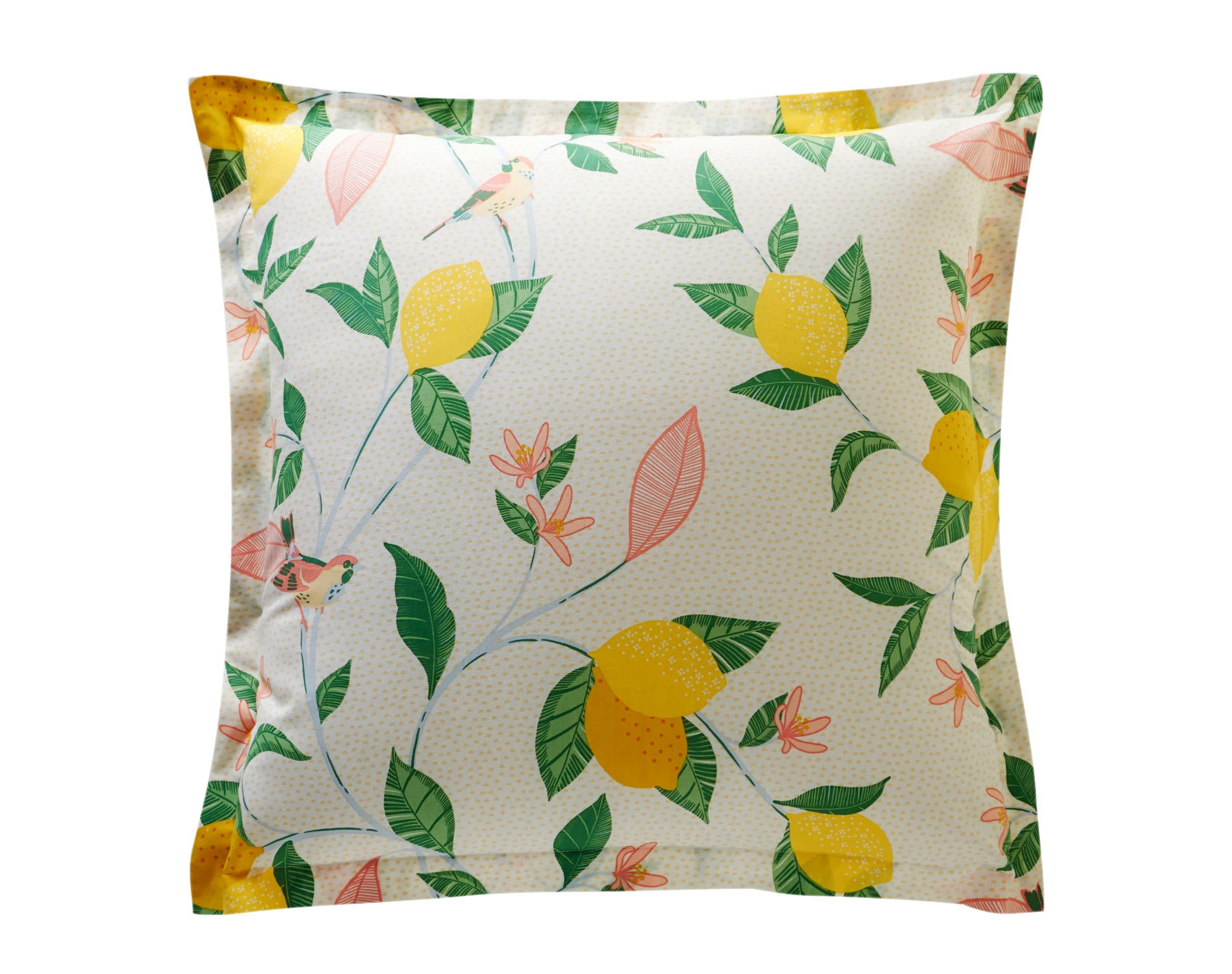 LEMON BIRD - Taie d'oreiller carrée en coton jaune citron