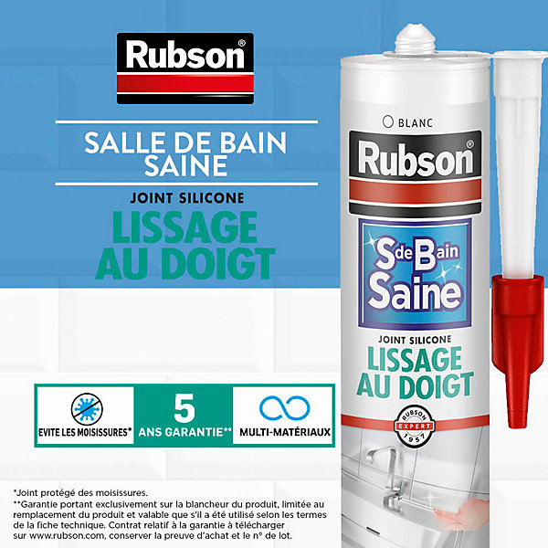 Mastic Rubson Sanitaire Salle de bains Saine Lissage au doigt blanc cartouche 280ml