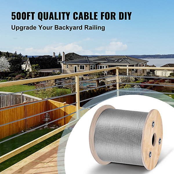 Câble acier inoxydable 316, 150m, résistance rupture 771kg, construction 7x7, pour corde à linge, clôtures.