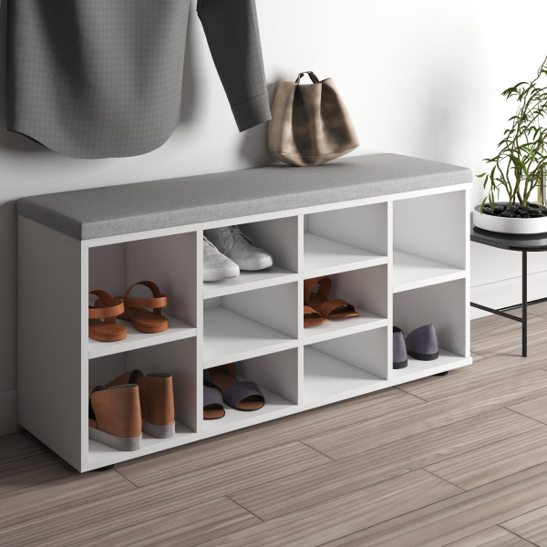Szafka na buty BASIC – biała z szarym siedziskiem | 104x50x30 cm