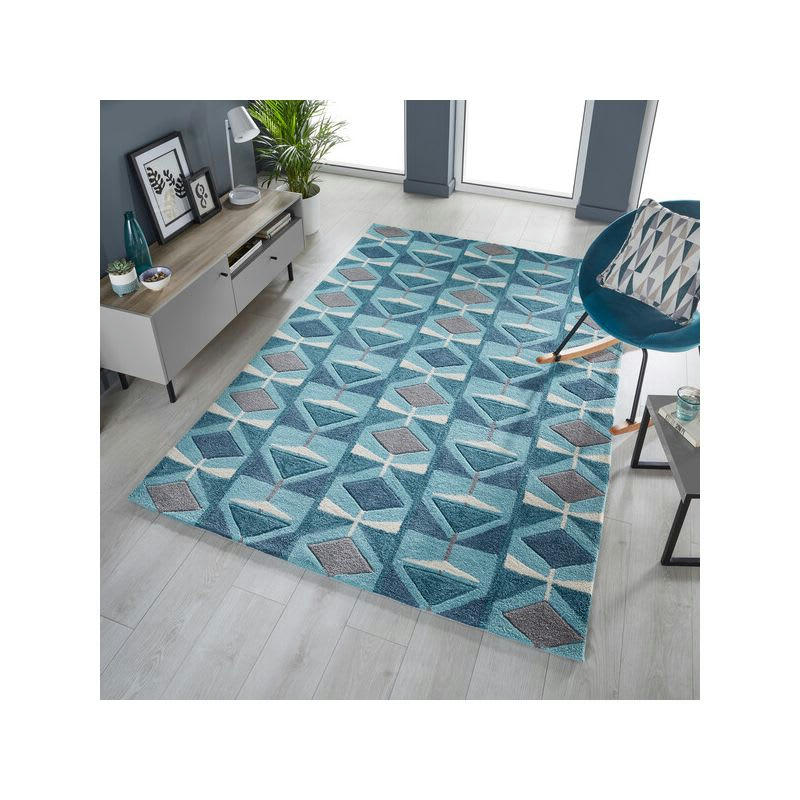 KODIAC - Tapis de chambre en polyester bleu 120 x 170